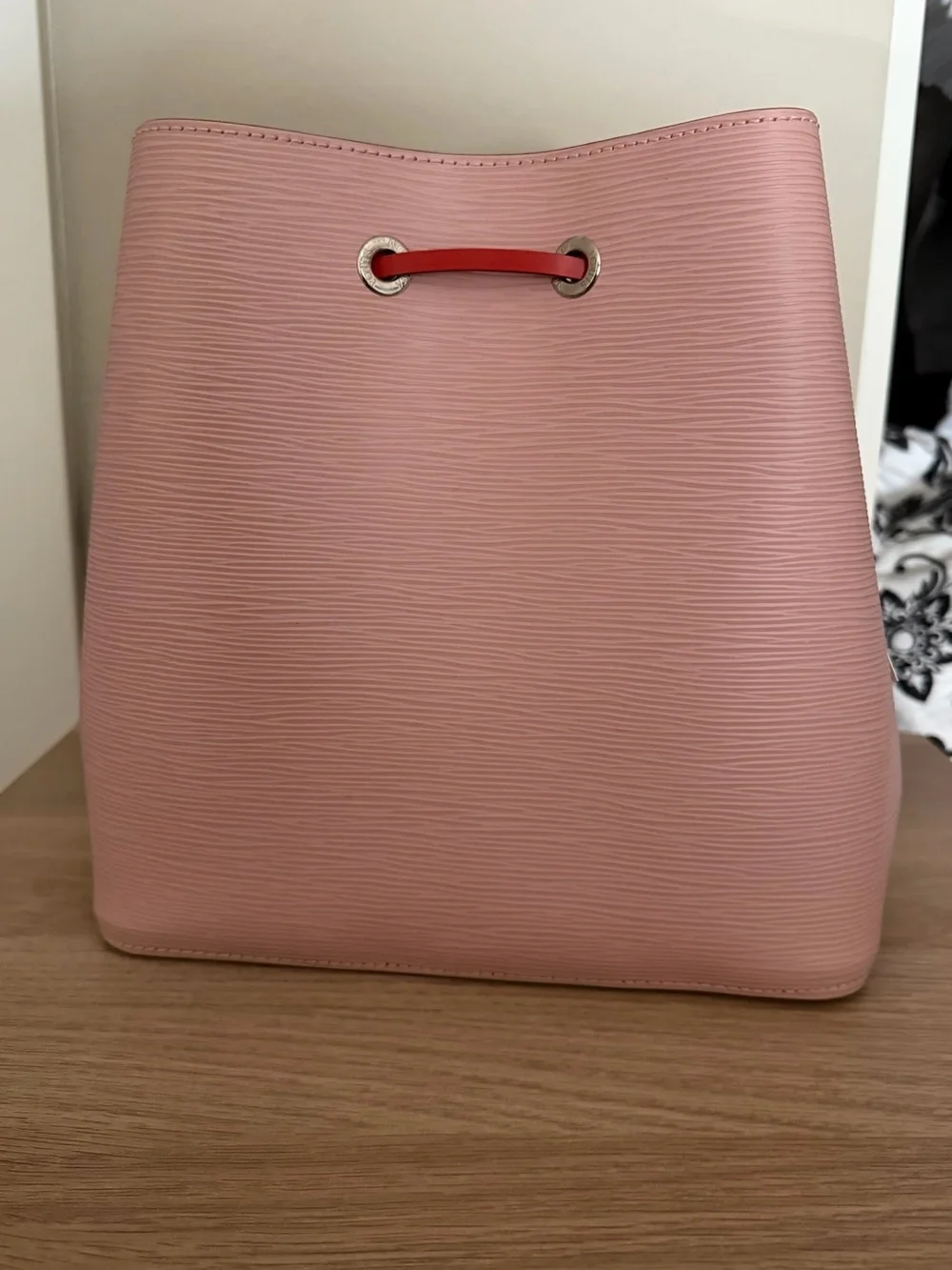 Louis Vuitton Pink Bucket Shoulder Bag with Red Trim